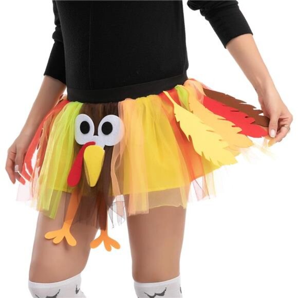 Thanksgiving Turkey Tutu – Dress-Up Party Outfit, Turkey Skirt & Accessories - Picture 6 of 8
